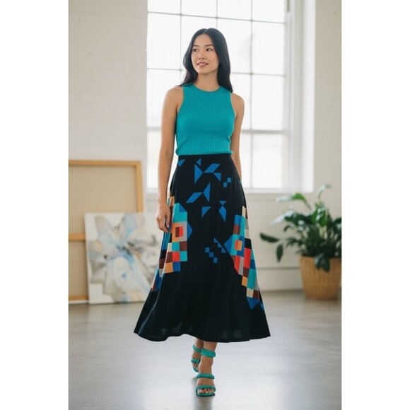 Nic + Zoe Dresses & Skirts - Nic + Zoe Women's Black & Turquoise Designed Long Skirt